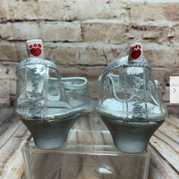 Build A Bear Workshop BABW Princess Heels Silver Clear Glitter Bow & Rhinestone - Picture 6 of 8